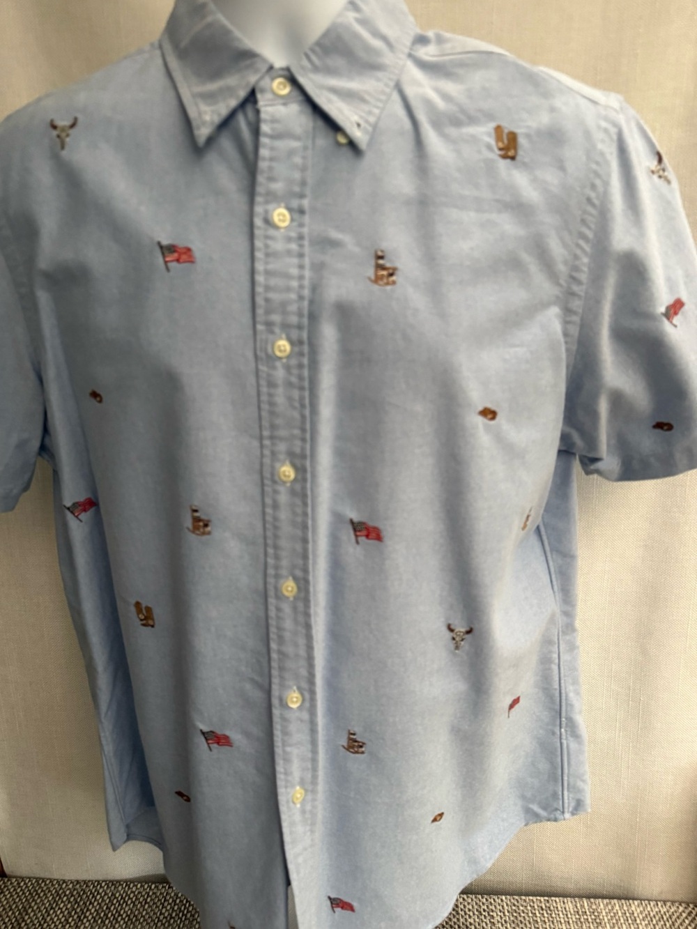 Men's Polo Ralph Lauren Light Blue Short-Sleeve Embroidered Button-Down Shirt